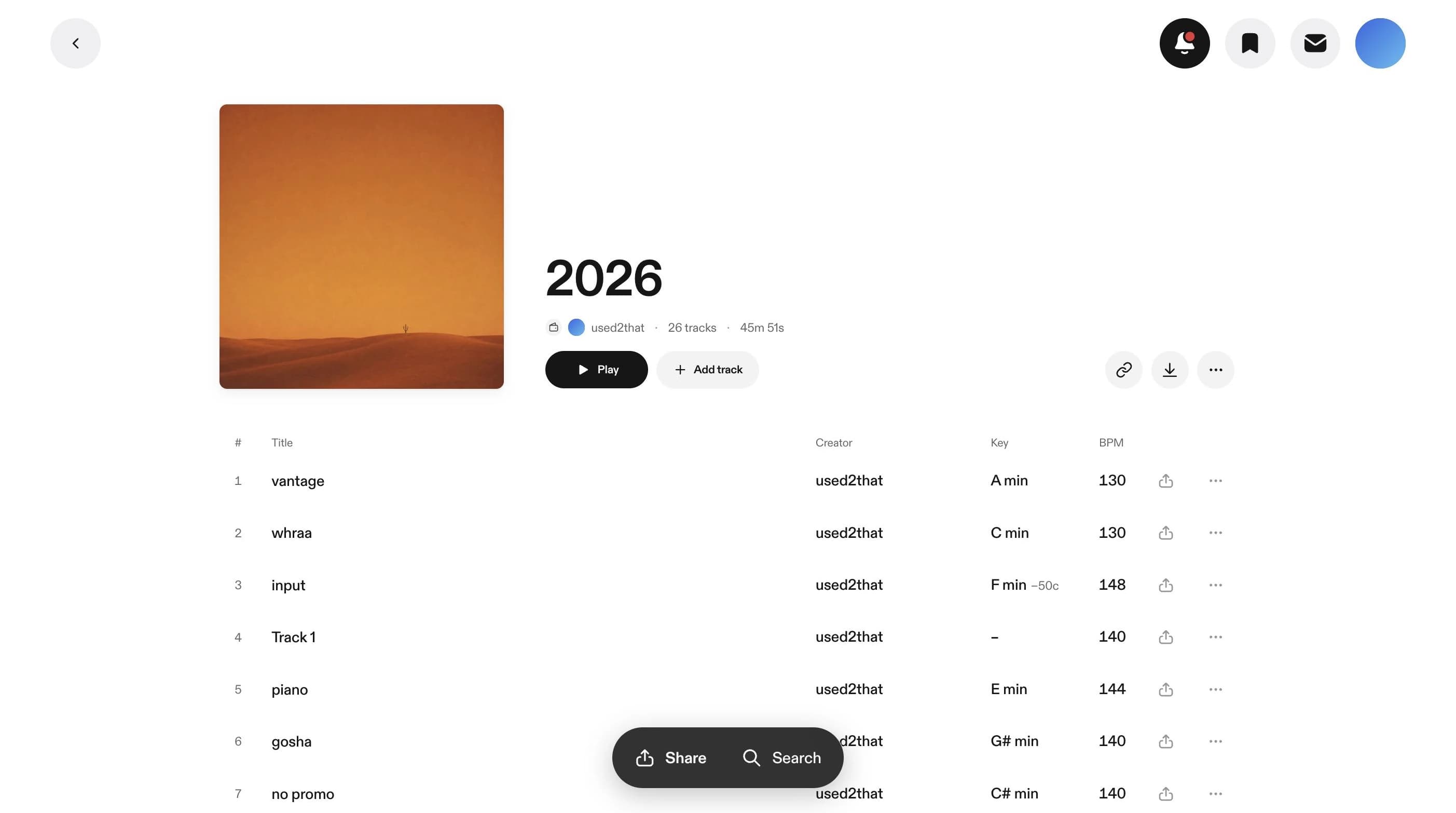 A beat pack in vvault: cover, track list, key and BPM